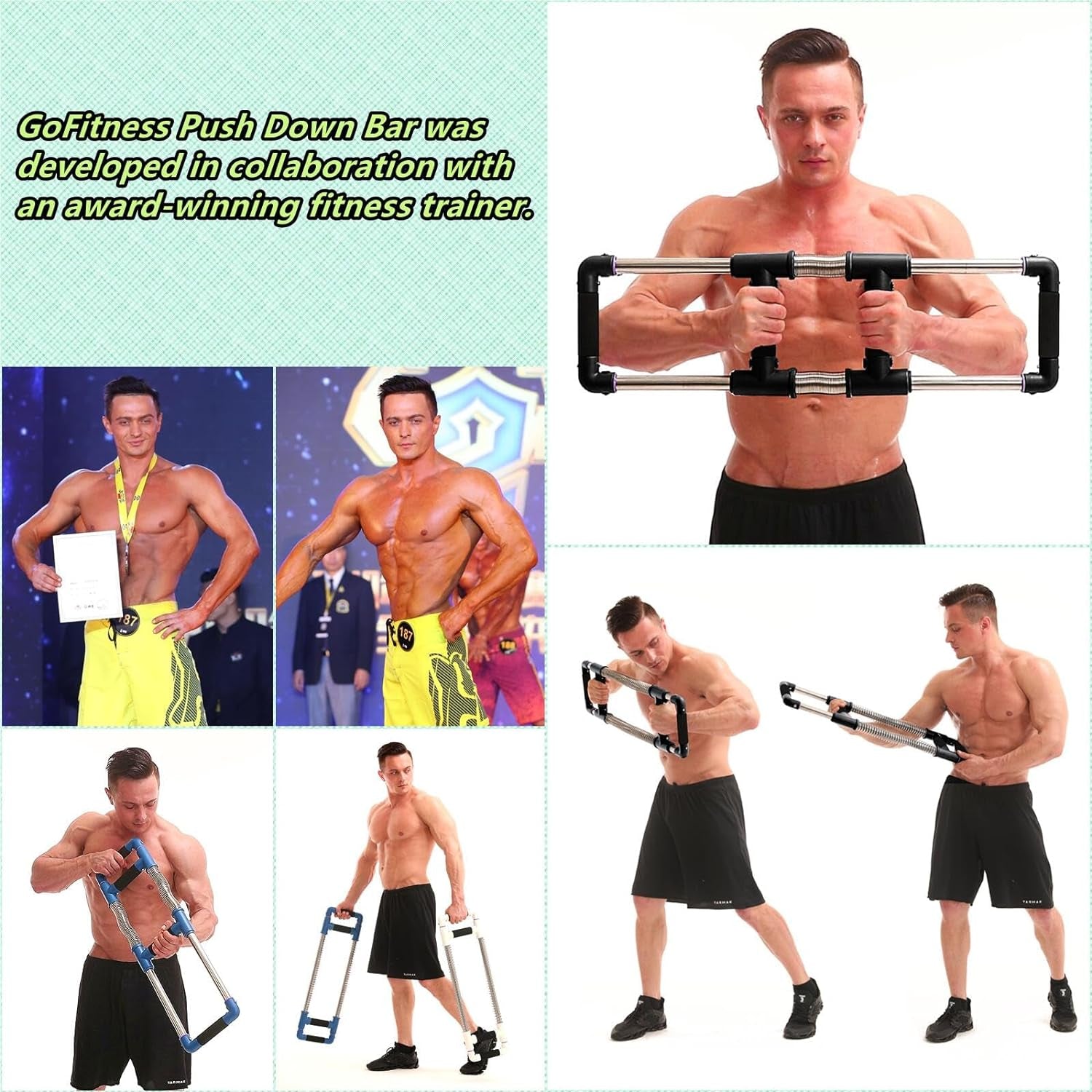 Push Down Bar Machine - Ultimate Chest Expander & Arm Exerciser for Home, Travel & Outdoors - Portable Spring Resistance Gym Kit